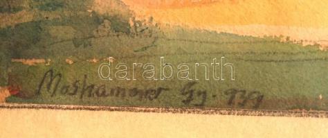 Moshammer György (1911-1970): Kompkikötő, akvarell, papír, jelzett, üvegezett fa keretben, 21×30 cm