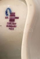 Zsolnay Pompadour mintás só-bors tartó, matricás, jelzett, hibátlan, h:12,5 cm, m:5 cm