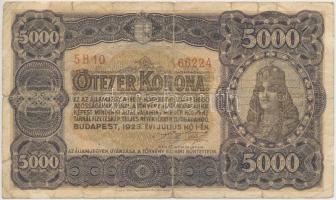 1923. 5000K &quot;Magyar Pénzjegynyomda Rt.&quot; T:III-,IV Hungary 1923. 5000 Korona &quot;Magyar Pénzjegynyomda Rt.&quot; C:VG,G Adamo K39