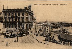 Aligers, Alger; 'Boulevard de France et l'Amirauté' / French avenue, Admirality building, tram (cut)