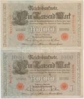 1912. 100K + Német Birodalom 1910. 1000M (2x) hétjegyű sorszám, piros pecséttel T:III szép papír
Hu...