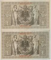 1912. 100K + Német Birodalom 1910. 1000M (2x) hétjegyű sorszám, piros pecséttel T:III szép papír
Hu...