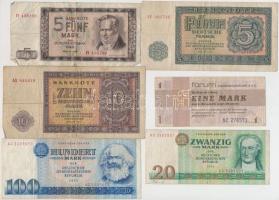 NDK 1955-1979. 1M-100M 6db klf bankjegy T:III GDR 1955-1979. 1 Mark - 100 Mark 6pcs of diff banknotes C:F