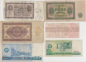 NDK 1955-1979. 1M-100M 6db klf bankjegy T:III
GDR 1955-1979. 1 Mark - 100 Mark 6pcs of diff banknot...