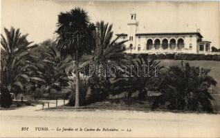 Tunis, 'Le Jardin et le Casino du Belvédére' / Casino Belvédére, gardens, from postcard booklet (cut)