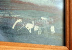 Bánfi József(1936-): Balatoni vitorlásverseny. Olaj, karton, jelzett, üvegezett keretben, 23x32 cm