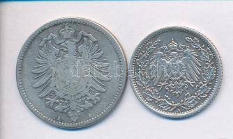 Német Birodalom 1876A 1M Ag + 1917A 1/2M Ag T:2,2-,3 
German Empire 1876A 1 Mark Ag + 1917A 1/2 Mar...