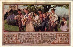 German art postcard, singing and music playing youths, Deutscher Schulverein Karte, Josef Eberle No. 732, s: A.G. (EK)