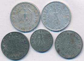 Német 3. Birodalom 1935F 50pf Al + 1940B 10pf Zn + 1942A 10pf Zn + 1943B 1pf Zn + 50pf Al T:2-
Germ...