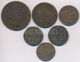 6db-os vegyes magyar és külföldi rézpénz tétel, közte 1812G 3kr Cu, Oszmán Birodalom 1858. (1255/19) 40p Cu T:vegyes 6pcs of various copper coins, including Hungary 1812G 3 Kreuzer Cu, Ottoman Empire 1858. (1255/19) 40 Para Cu C:mixed