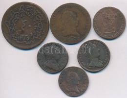 6db-os vegyes magyar és külföldi rézpénz tétel, közte 1812G 3kr Cu, Oszmán Birodalom 1858. (1255/19)...
