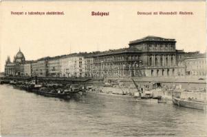 Budapest V. Tudományos Akadémia, rakpart, uszályok