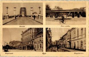Győr, Duna híd, Ibusz pavilon, Royal szálló, Megyeház utca