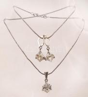 Ezüst(Ag) lánc köves medállal, hozzáillő fülbevalópárral, jelzett, h: 46 cm, br: 13,7 g