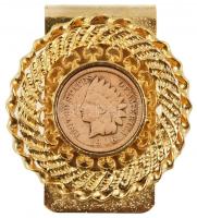 Amerikai Egyesült Államok 1906. 1c Br "Indián fej" aranyozott övcsatra erősítve, dísztokba...