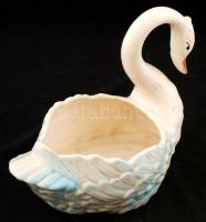 Hattyús kaspó, kézzel festett mázas kerámia, jelzett, hibátlan, h:26 cm, m:24 cm