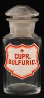 Patika üveg, Cupr. Sulfuric felirattal, apró csorbákkal, m:18 cm