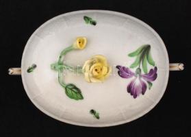 Herendi rózsás bonbonier, kézzel festett, jelzett,  apró lepattanás a rózsán, h:17 cm, m:10 cm