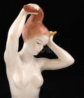 Aquincumi fésülködő akt, kézzel festett, jelzett, hibátlan, m:21 cm