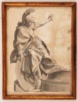 cca 1700? Pallas Athéné, Camillo Rusconi (1658-1728) olasz szobrász művéről készült rézmetszet, papír, üvegezett keretben, 23×17,5 cm