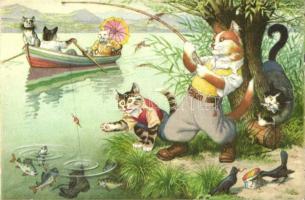 Vidám macskák - 3 db Max Künzli képeslap / 3 Max Künzli postcards with fun cats