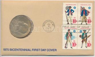 Amerikai Egyesült Államok 1975. Paul Revere aranyozott emlékérem érmés bélyeges borítékon elsőnapi bélyegzővel (38mm) T:1 USA 1975. Bicentennial - Paul Revere gilt medallion on coin letter with stamps FDC cover (38mm) C:UNC