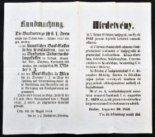 Buda 1856. "A császári királyi helytartósági osztály" által kiadott hirdetmény az "V....