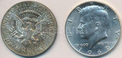 Amerikai Egyesült Államok 1969. 1/2$ Ag "Kennedy" (2x) T:1-,2 egyiken patina
USA 1969. 1/...