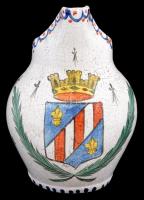 Antik, Anjou liliom címeres kerámia kancsó, kézzel festett, máz alatti repedésekkel, 20x8cm