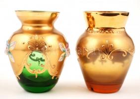 Régi aranyozott, apró kis váza, kézzel festett, 2db, 8x4cm
