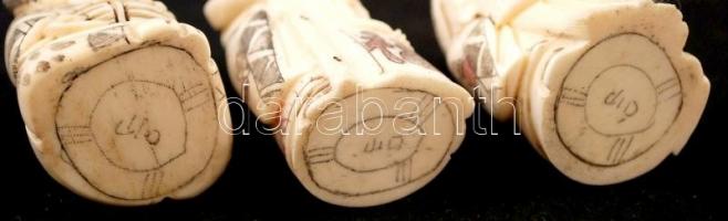 Jelzett netsuke figurák, faragott, kézzel festett, csont, 3db, m:5cm