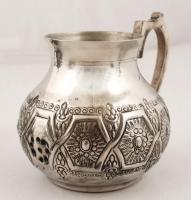 Régi, ezüstözött teás- kávés készlet, gazdagon díszített,jelzett, 3db, m:15-20cm között