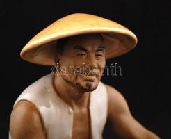 Kínai kerámia figurák, zenészek, horgászok jelzett, kézzel festett, 8db, különböző méretben, hibátla...