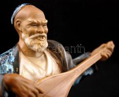 Kínai kerámia figurák, zenészek, horgászok jelzett, kézzel festett, 8db, különböző méretben, hibátla...