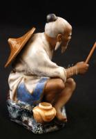 Kínai kerámia figurák, zenészek, horgászok jelzett, kézzel festett, 8db, különböző méretben, hibátla...