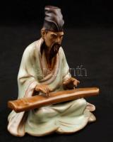 Kínai kerámia figurák, zenészek, horgászok jelzett, kézzel festett, 8db, különböző méretben, hibátla...