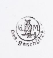 Virágmintás csehszlovák? porcelán alátét fém rátéttel, egyik füle hiányzik, jelzett ("GM")...