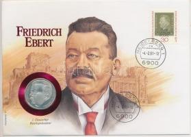 NSZK 1975. 5M Ag Friedrich Ebert bélyeges borítékon, ismertetővel T:PP FRG 1975. 5 Mark Ag Friedrich Ebert coin in envelope with stamp, with information C:PP