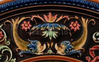 Schütz Blansko puttós fali tál, kézzel festett mázas fajansz, jelzett, kopott, d:36 cm / Schutz Blan...