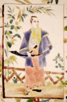 Schütz Cilli: Szamurájos dísz falitányér. Kézzel festett mázas fajansz, jelzett, jó állapotban, d: 3...