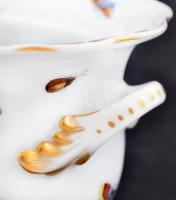 ÓHerendi Rothschild tálka, kézzel festett, jelzett, kopott aranyozás, m:7 cm, d:11 cm