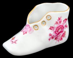 Herendi virágmintás (NBP) cipőcske, kézzel festett, jelzett, hibátlan, h:10 cm, m:5,5 cm