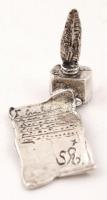Ezüst penna és papír, jelzett, Ag., 7,2gr., 2,5x3cm/ Silver quill and paper, signed, Ag. 7,2gr. 2,5x3cm
