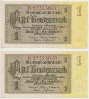 Német 3. Birodalom 1937. 1M (2x) sorszámkövetők T:I- German Third Reich 1937. 1 Mark (2x) sequential serials C:AU