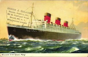 Cunard RMS Queen Mary, artist signed (EB)
