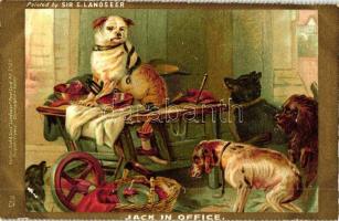 Kutyák az irodában, Raphael Tuck & Sons Landseer Postcard No. 2120. litho, Jack in office / dogs, Raphael Tuck & Sons Landseer Postcard No. 2120. litho