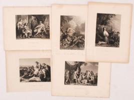 cca 1800 5 db különböző bibliai témájú metszet, kiadta Fischer Son& Co. London&Paris, 16x11 cm