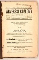 1939 az Árverési Közlöny 20. évf. 5 rendkívüli száma (tiszteletpéldánya) benne az aukció részletei, árak,fotók, ceruzás jegyzetek. Papírkötésben. pp.:126, 23x15cm