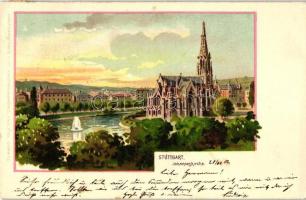 Stuttgart, Johanneskirche / church, Paul Finks Künstlerpostkarte von 1309. litho
