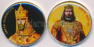 DN 50Ft "Nagy Magyarok / Árpád fejedelem, Szent István" (2x) multicolor emlékérme sorozatból, ezüstözött Cu-Ni T:2